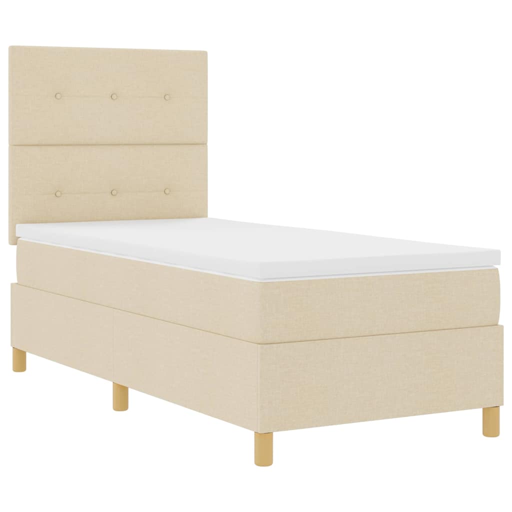 LED Box Spring Krevet s madracem Krema 80 x 200 cm tkanina