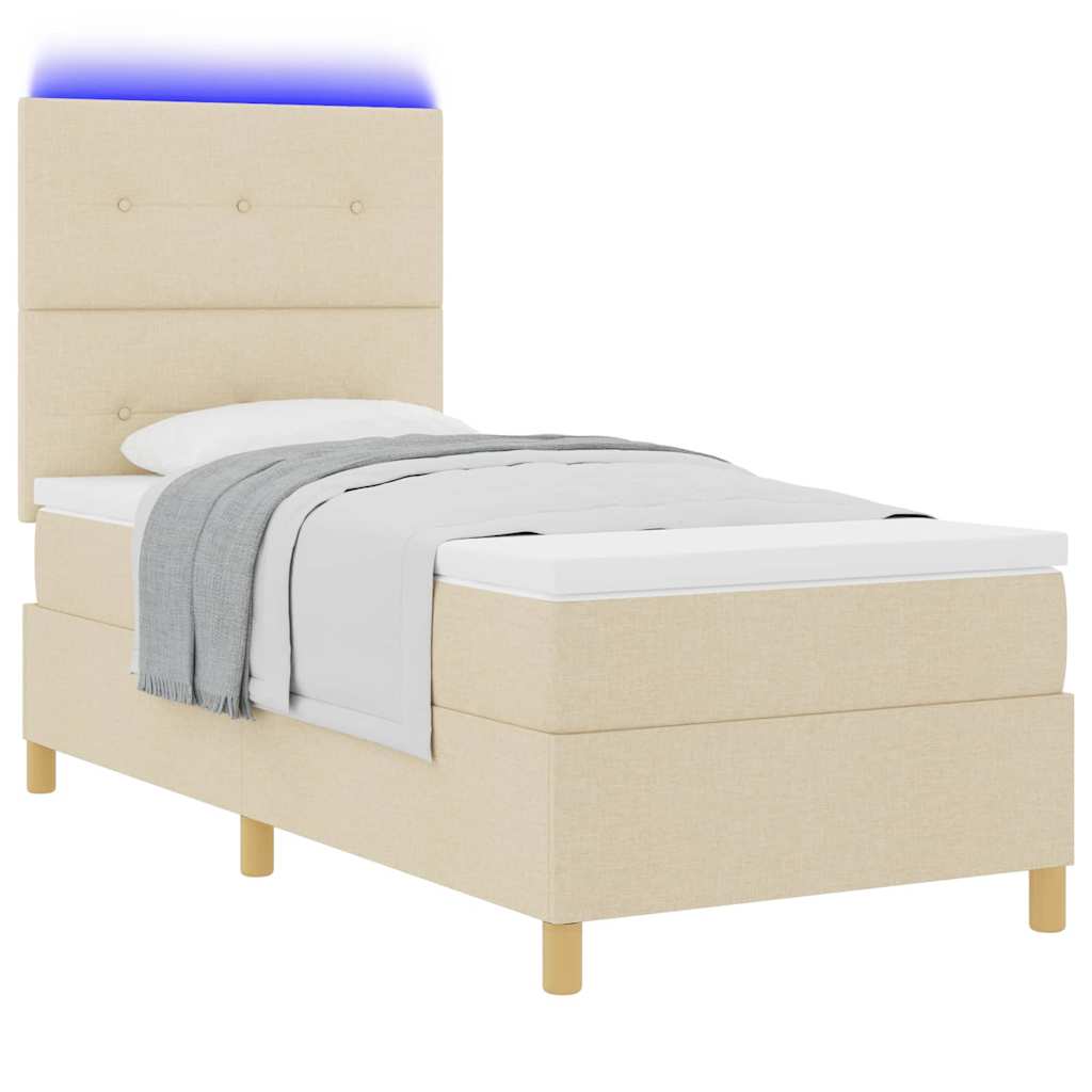 LED Box Spring Krevet s madracem Krema 80 x 200 cm tkanina