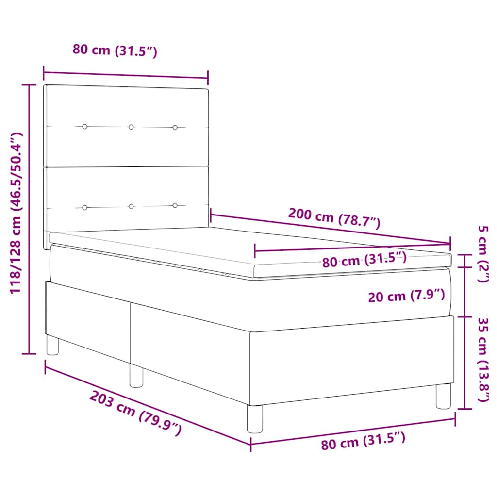 LED Box Spring Krevet s madracem Krema 80 x 200 cm tkanina