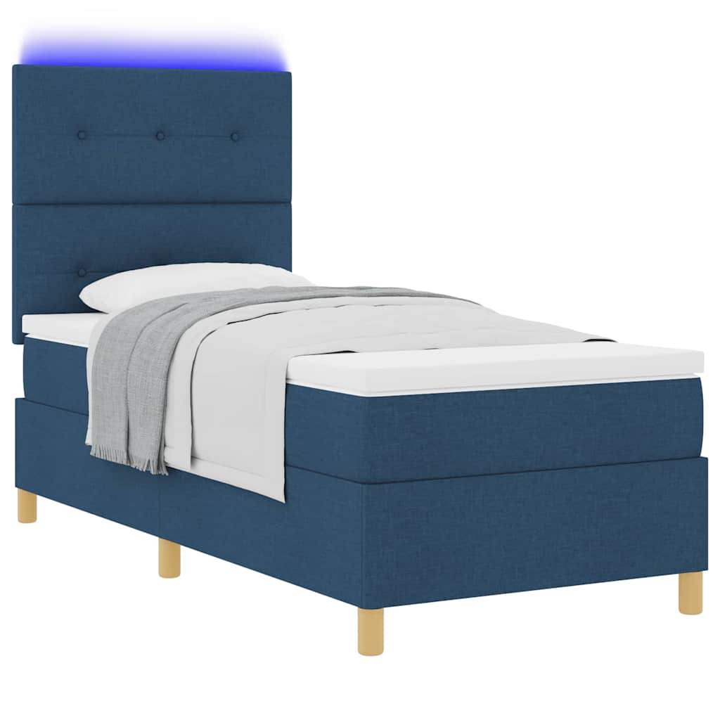 LED Box Spring Krevet s madracem Plava 80 x 200 cm tkanina