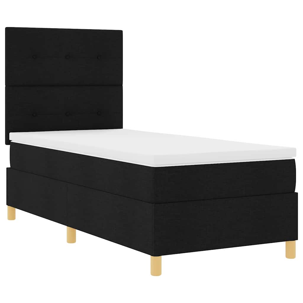 LED Box Spring Krevet s madracem Crna 90 x 200 cm tkanina