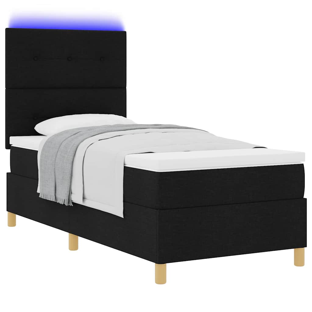 LED Box Spring Krevet s madracem Crna 90 x 200 cm tkanina