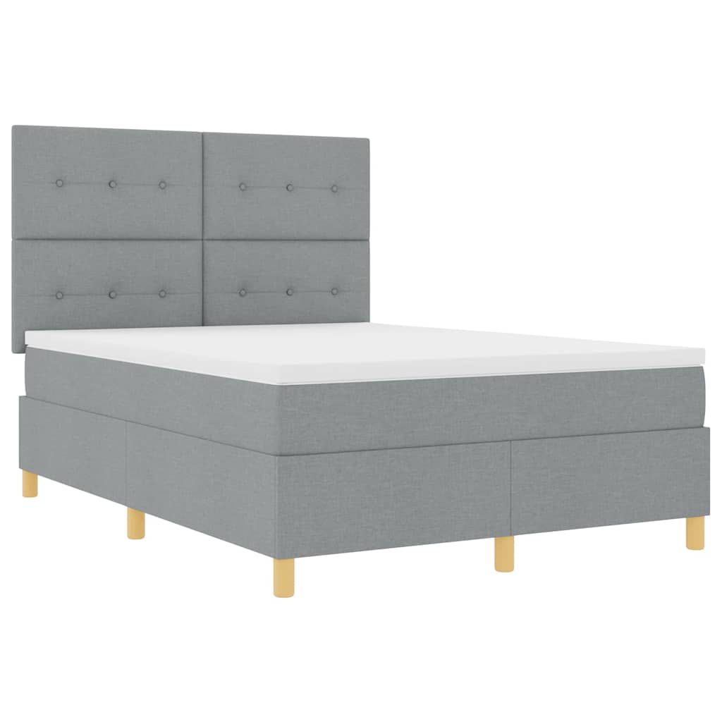 LED Box Spring Krevet Svijetlo siva 140 x 190 cm tkanina