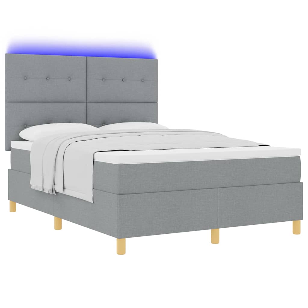 LED Box Spring Krevet Svijetlo siva 140 x 190 cm tkanina