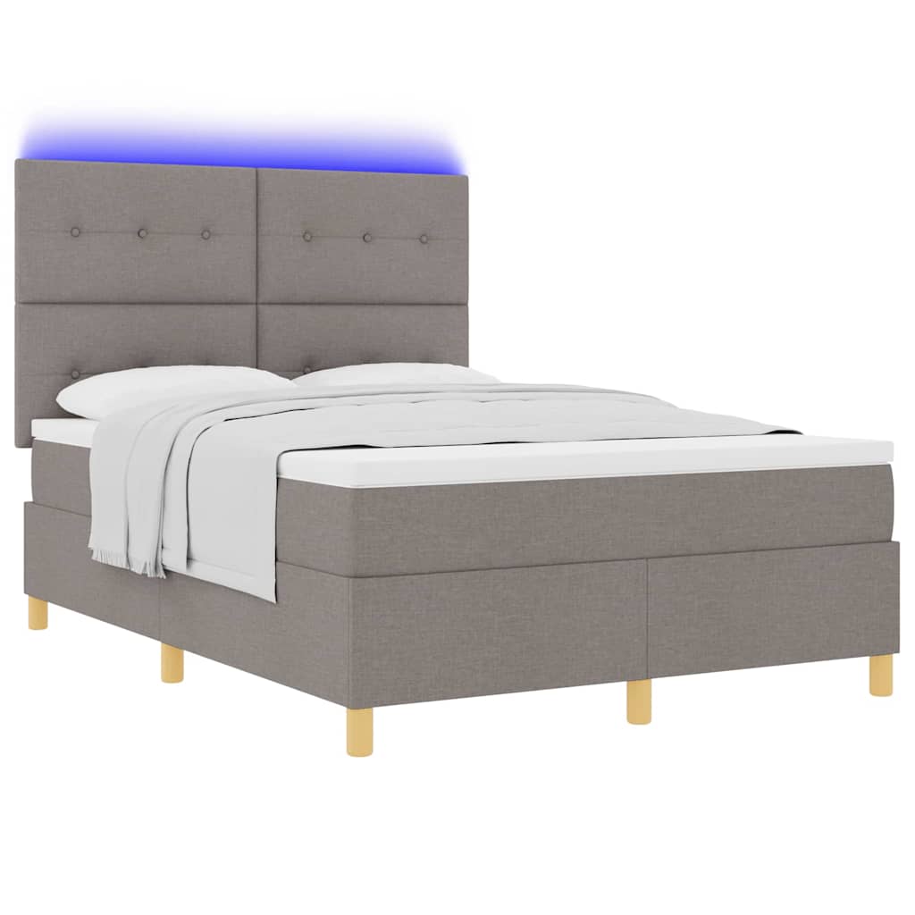 LED Box Spring Krevet Sivo-smeđa 140 x 190 cm tkanina