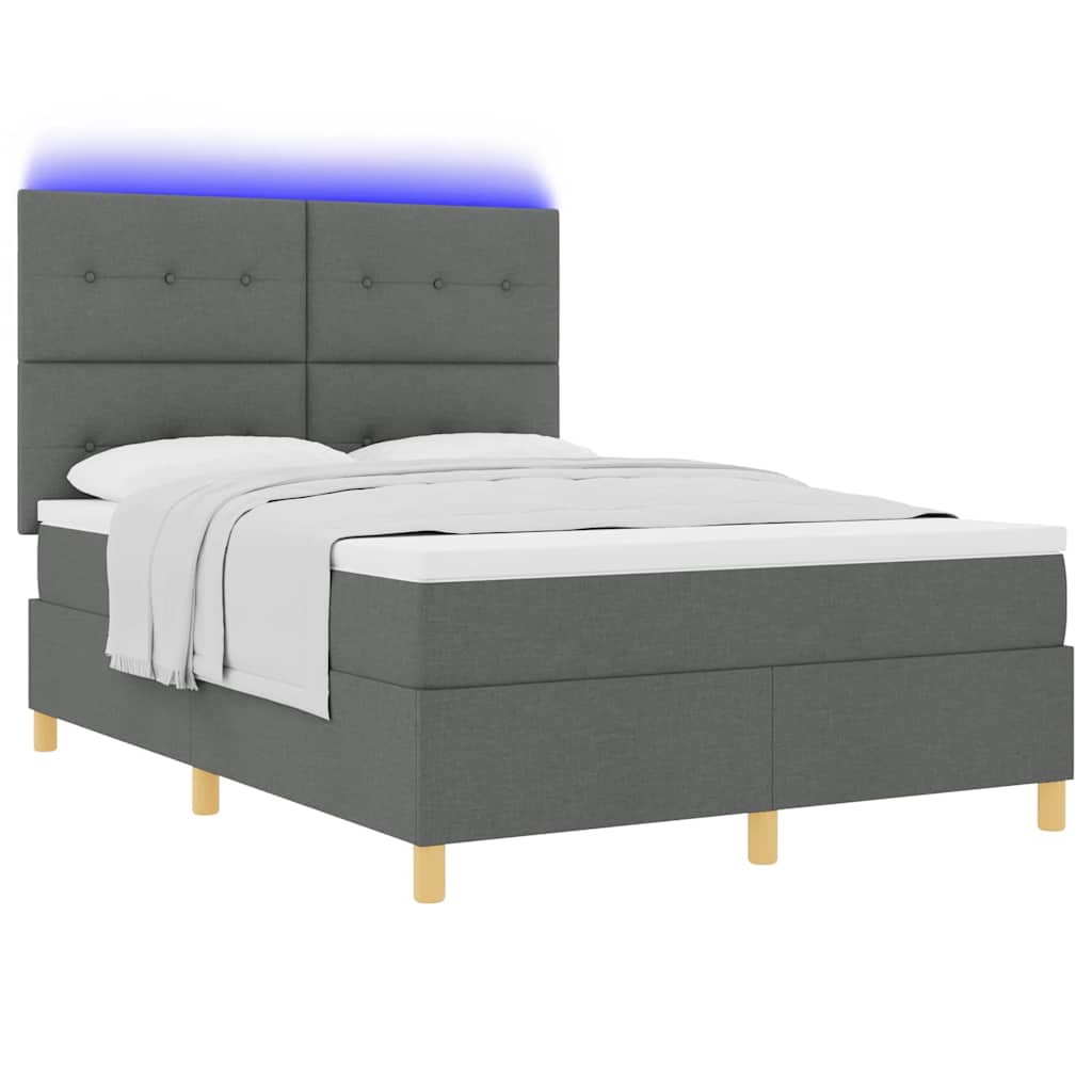 LED Box Spring Krevet Tamno siva 140 x 200 cm tkanina
