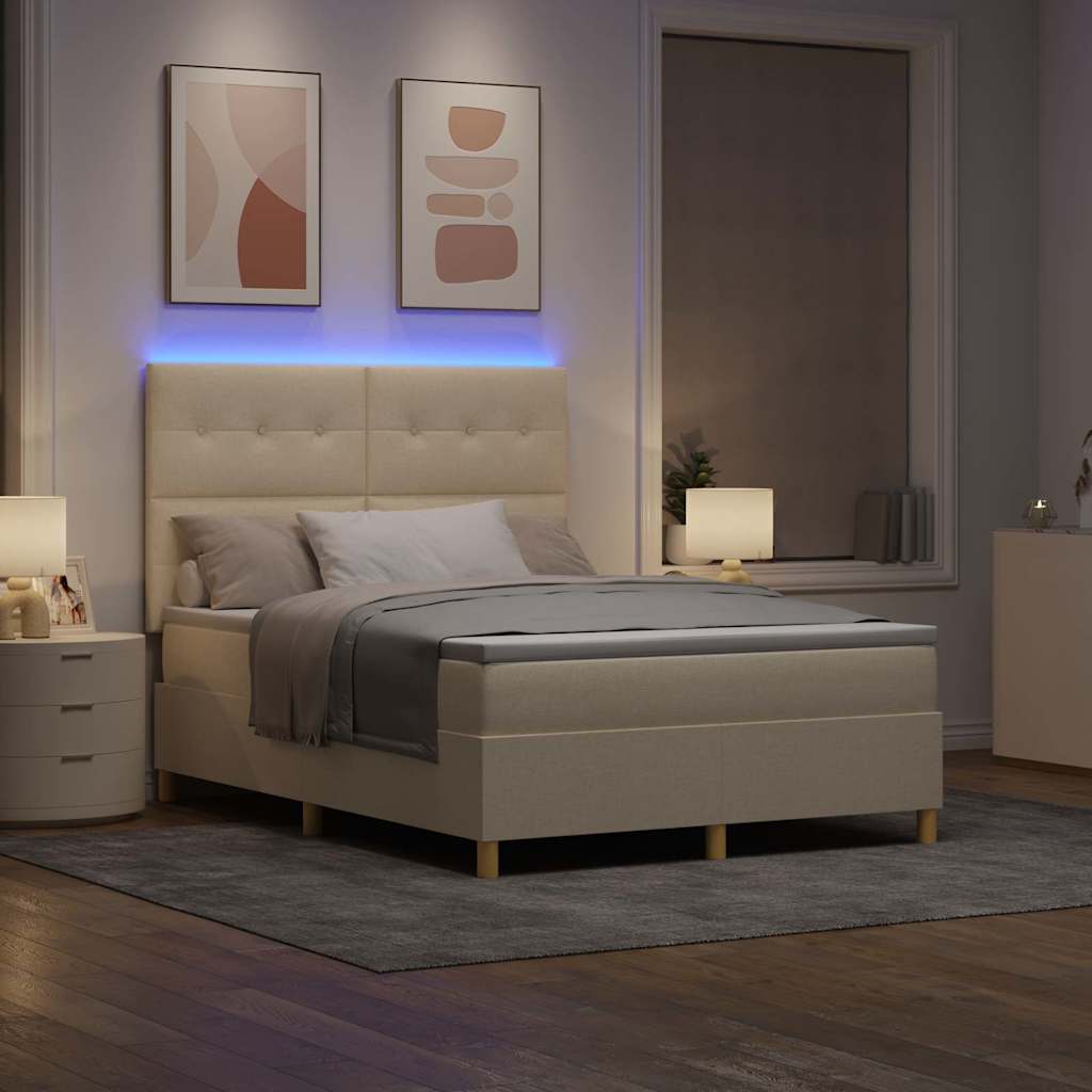 LED Box Spring Krevet s uzglavljem Krema 140 x 200 cm tkanina