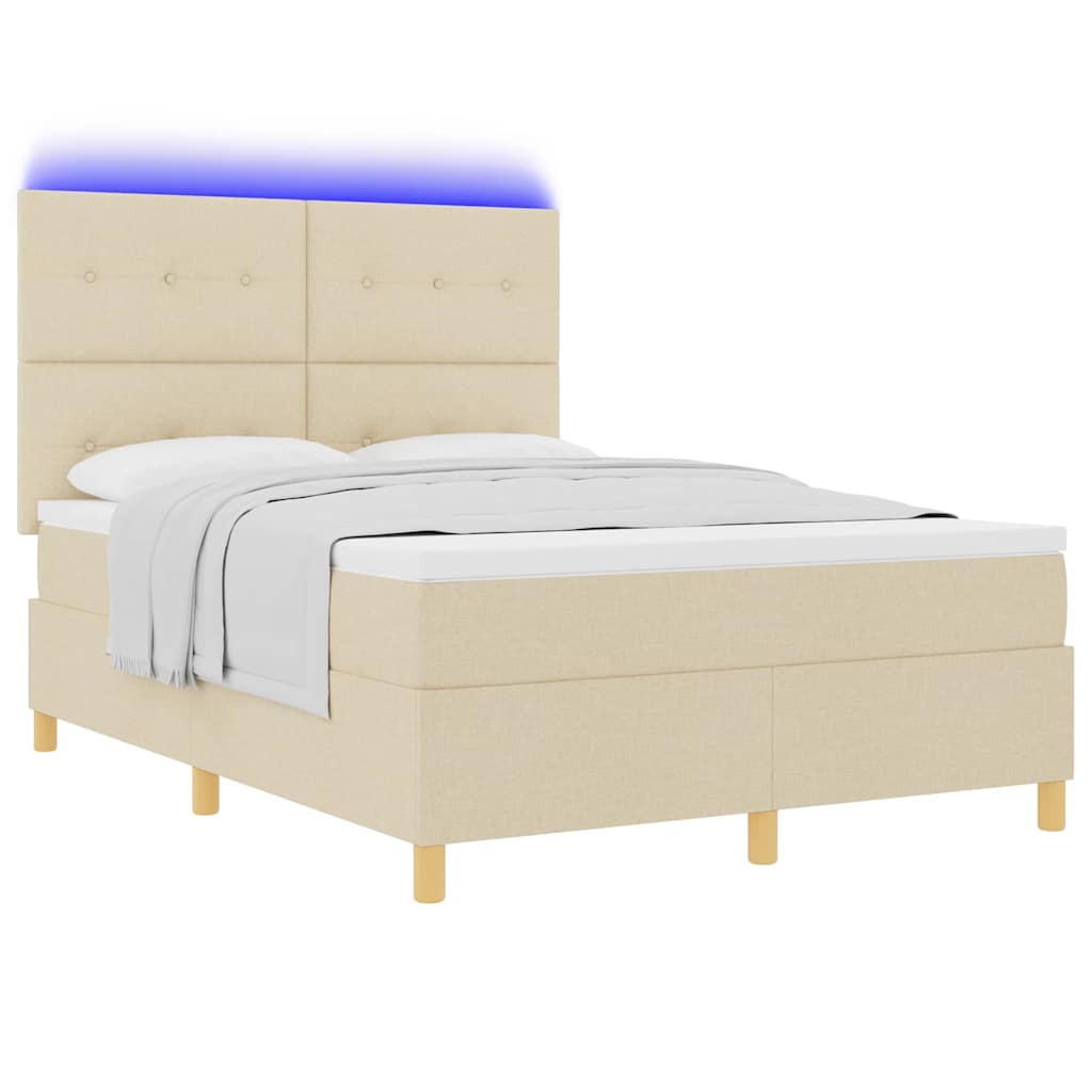 LED Box Spring Krevet s uzglavljem Krema 140 x 200 cm tkanina
