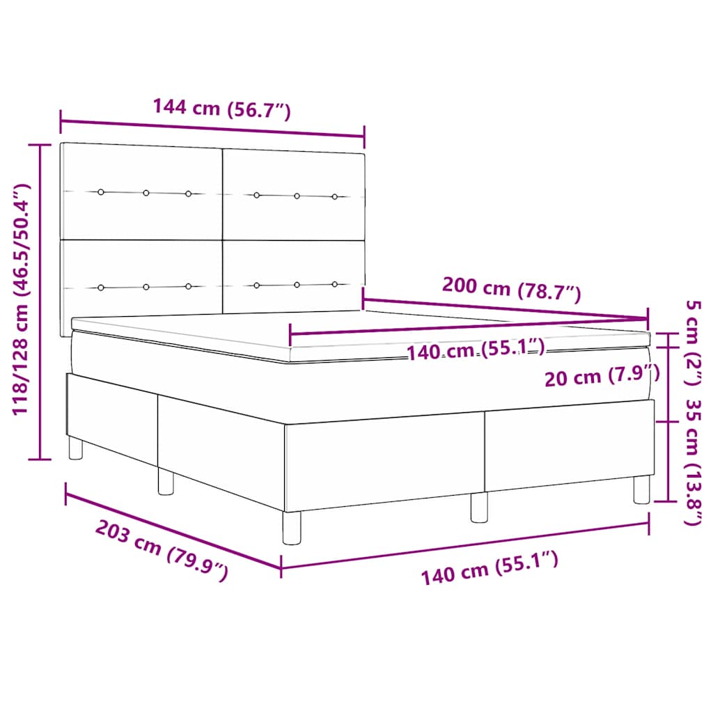 LED Box Spring Krevet s uzglavljem Krema 140 x 200 cm tkanina