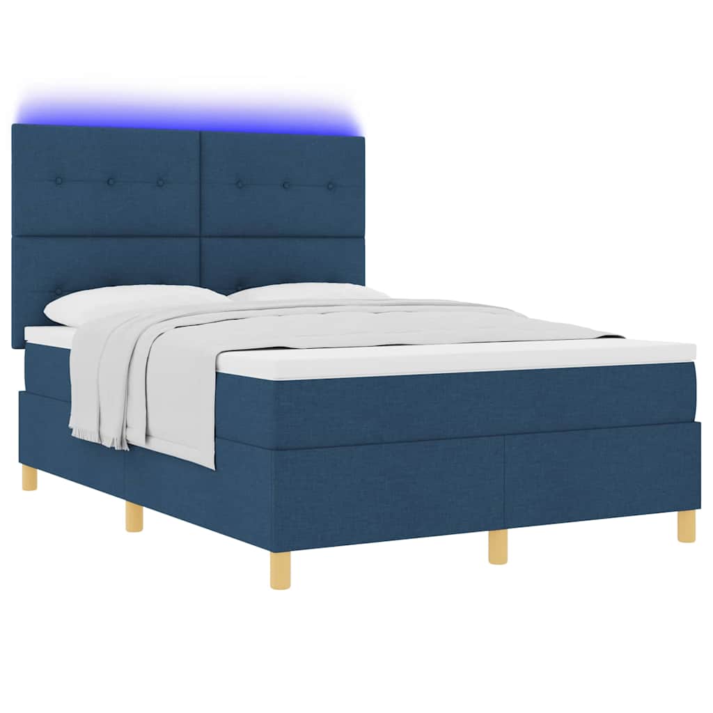 LED Box Spring Krevet s madracem Plava 140 x 200 cm tkanina