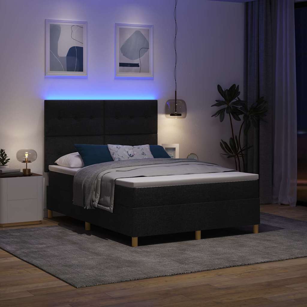LED Box Spring Krevet s madracem Crna 160 x 200 cm tkanina