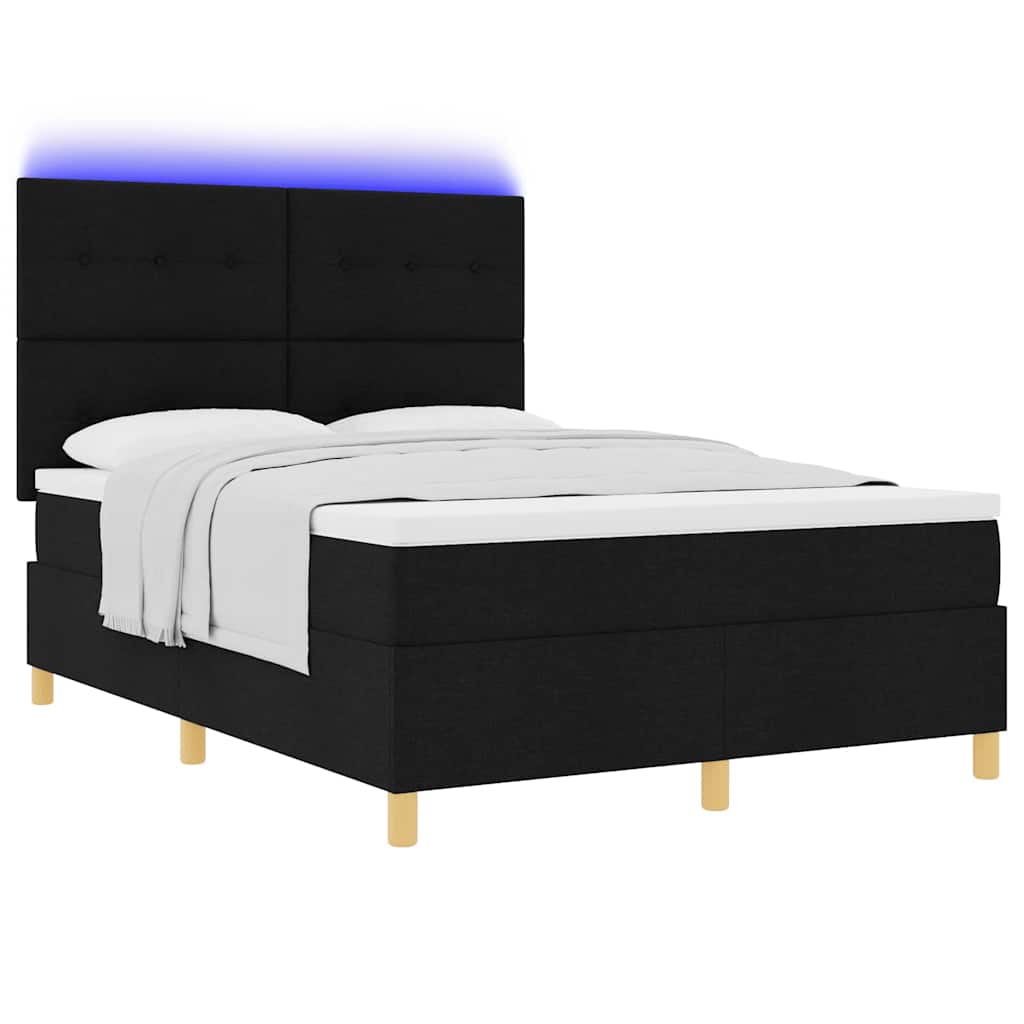 LED Box Spring Krevet s madracem Crna 160 x 200 cm tkanina