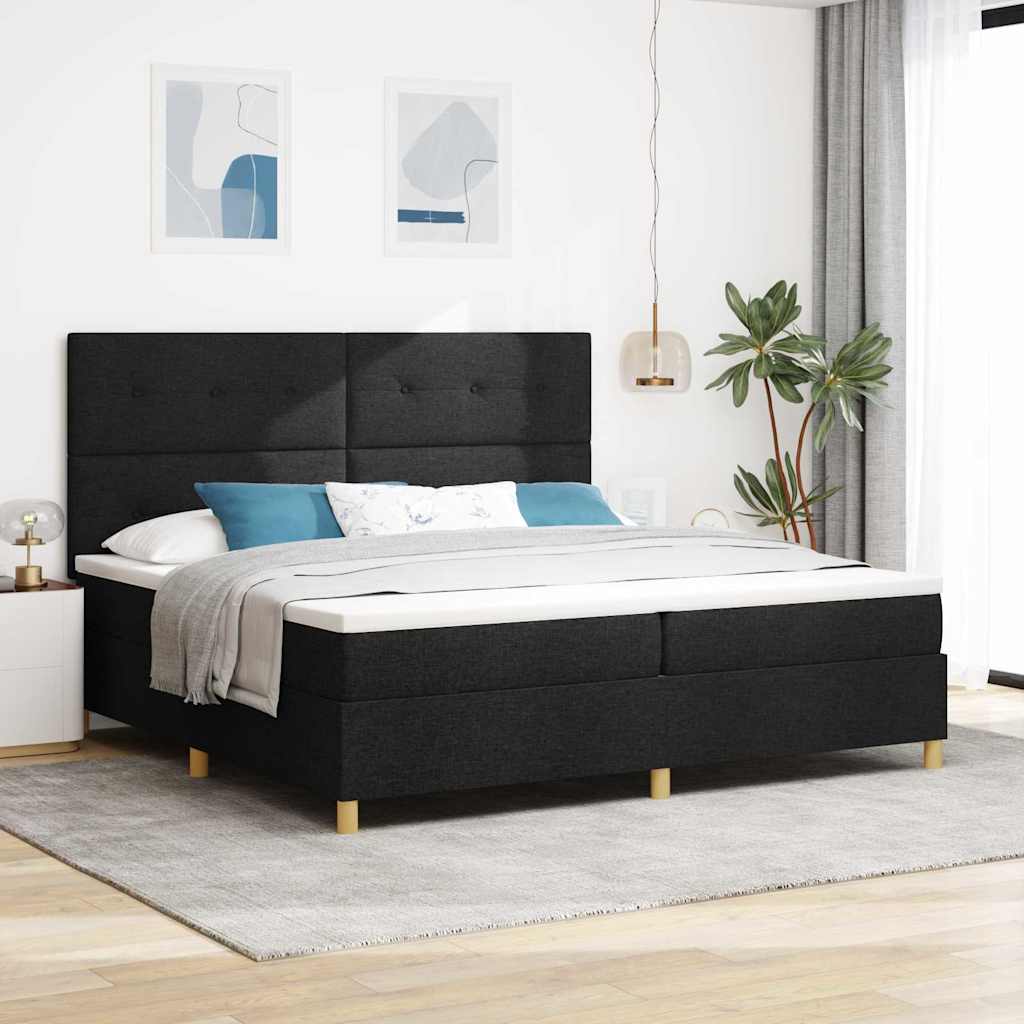 LED Box Spring Krevet s uzglavljem Crna 200 x 200 cm tkanina
