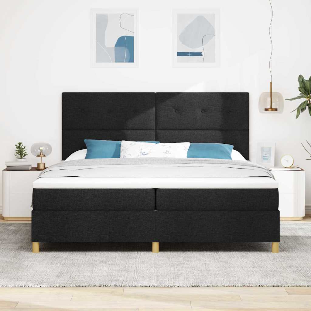 LED Box Spring Krevet s uzglavljem Crna 200 x 200 cm tkanina