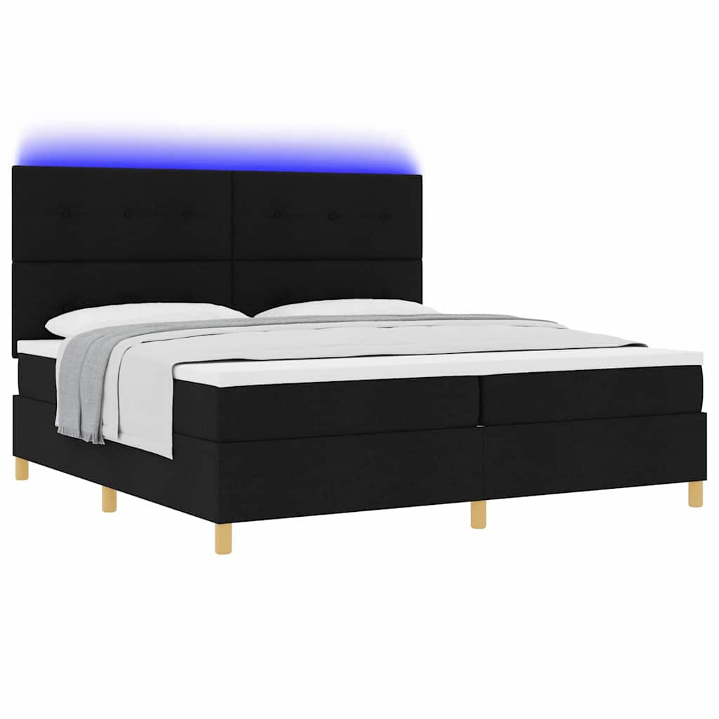 LED Box Spring Krevet s uzglavljem Crna 200 x 200 cm tkanina