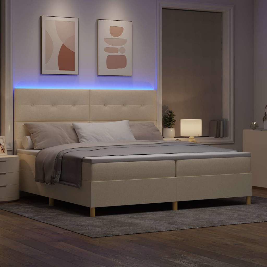 LED Box Spring Krevet s madracem Krema 200 x 200 cm tkanina