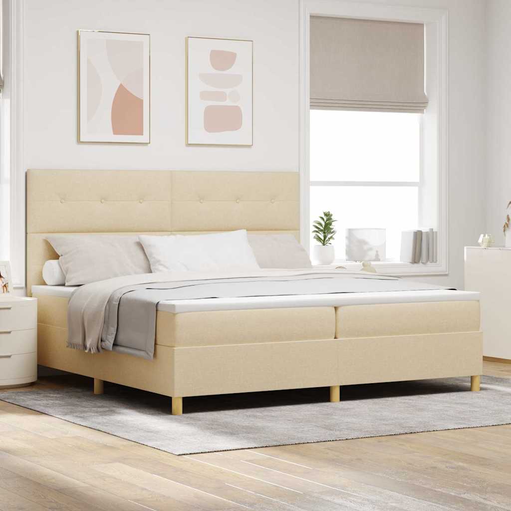 LED Box Spring Krevet s madracem Krema 200 x 200 cm tkanina