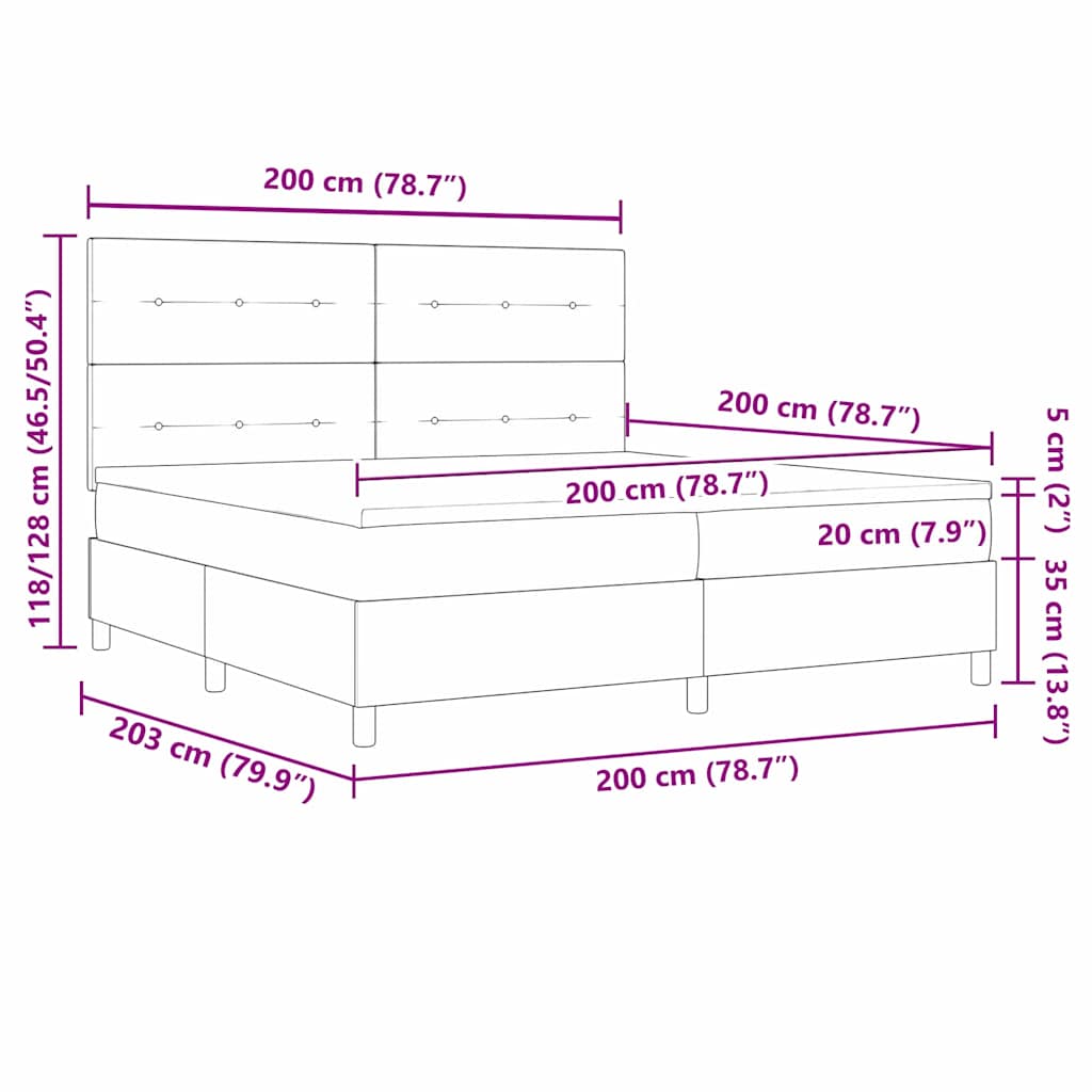 LED Box Spring Krevet s madracem Plava 200 x 200 cm tkanina