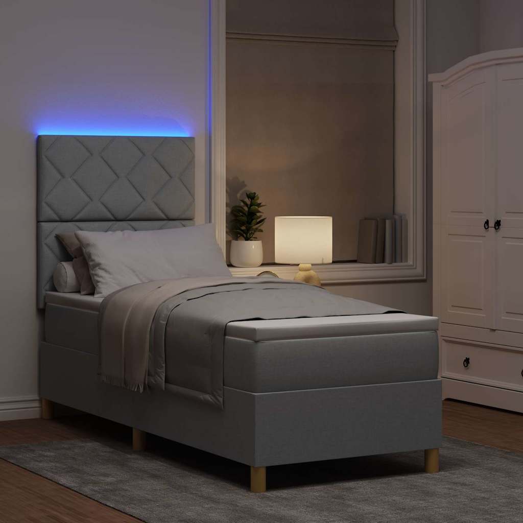 LED Box Spring Krevet Svijetlo siva 80 x 200 cm tkanina