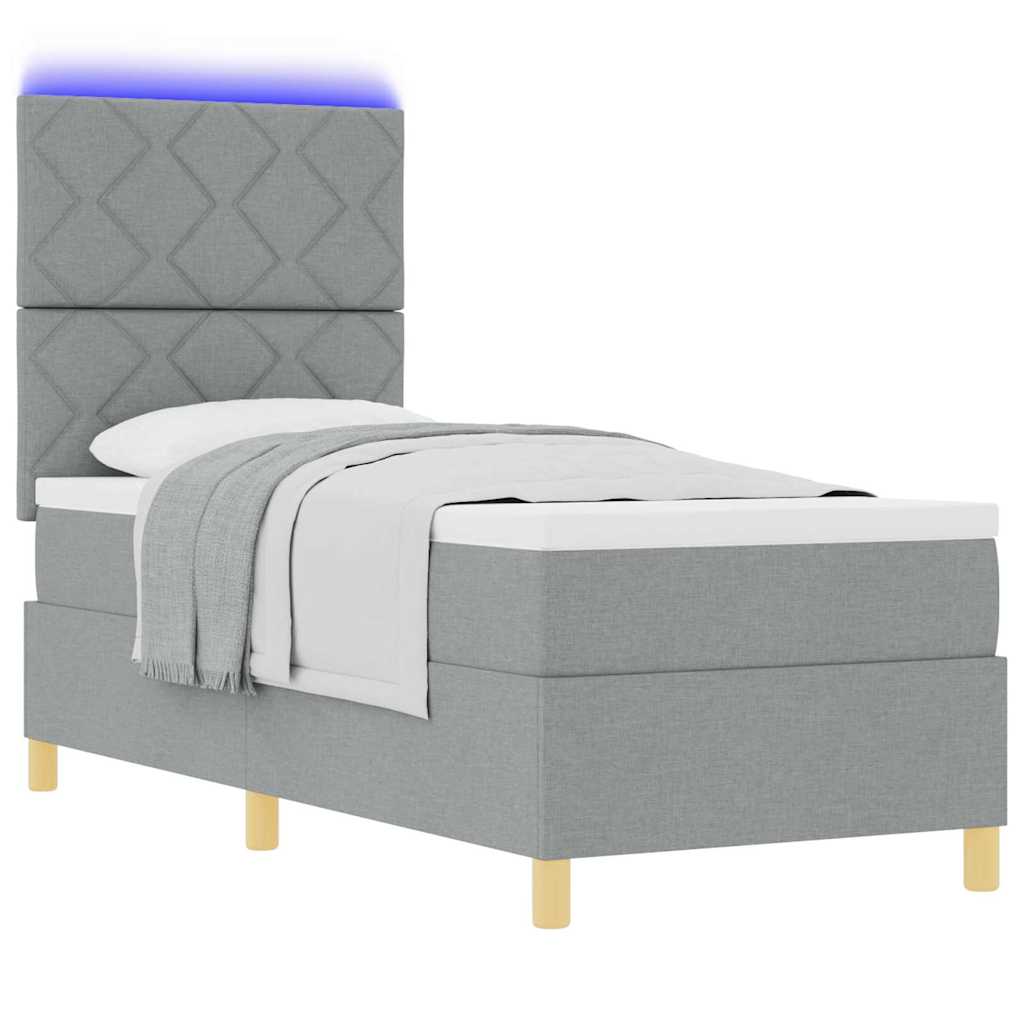 LED Box Spring Krevet Svijetlo siva 80 x 200 cm tkanina