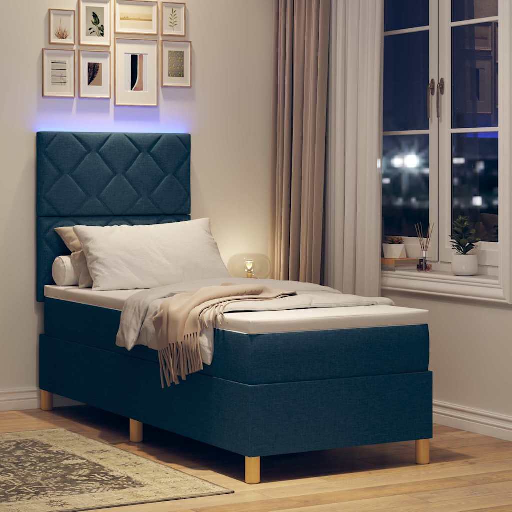 LED Box Spring Krevet s uzglavljem Plava 80 x 200 cm tkanina