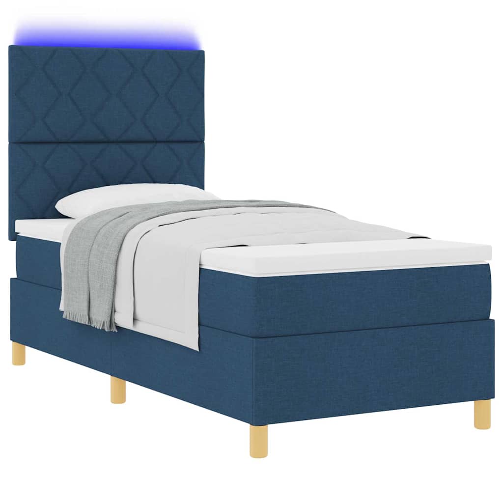 LED Box Spring Krevet s uzglavljem Plava 90 x 200 cm tkanina