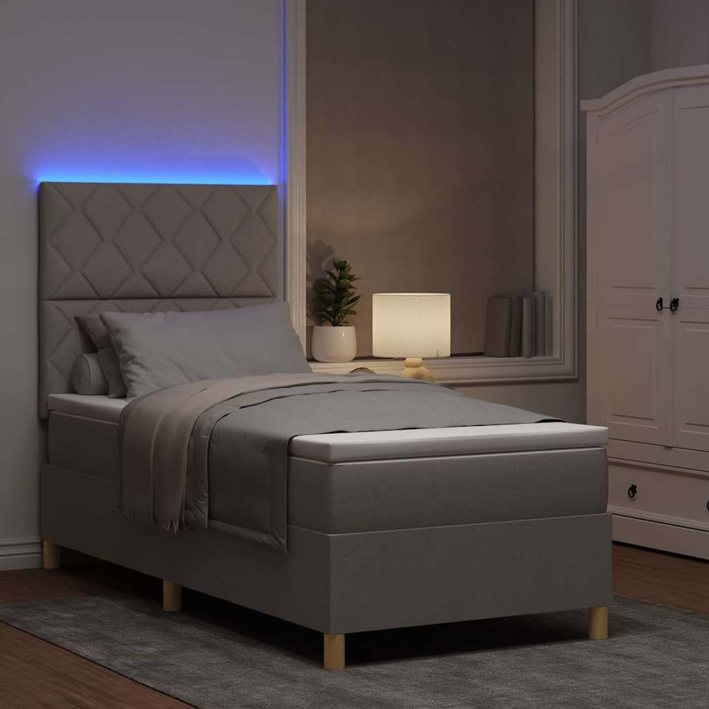 LED Box Spring Krevet Sivo-smeđa 100 x 200 cm tkanina