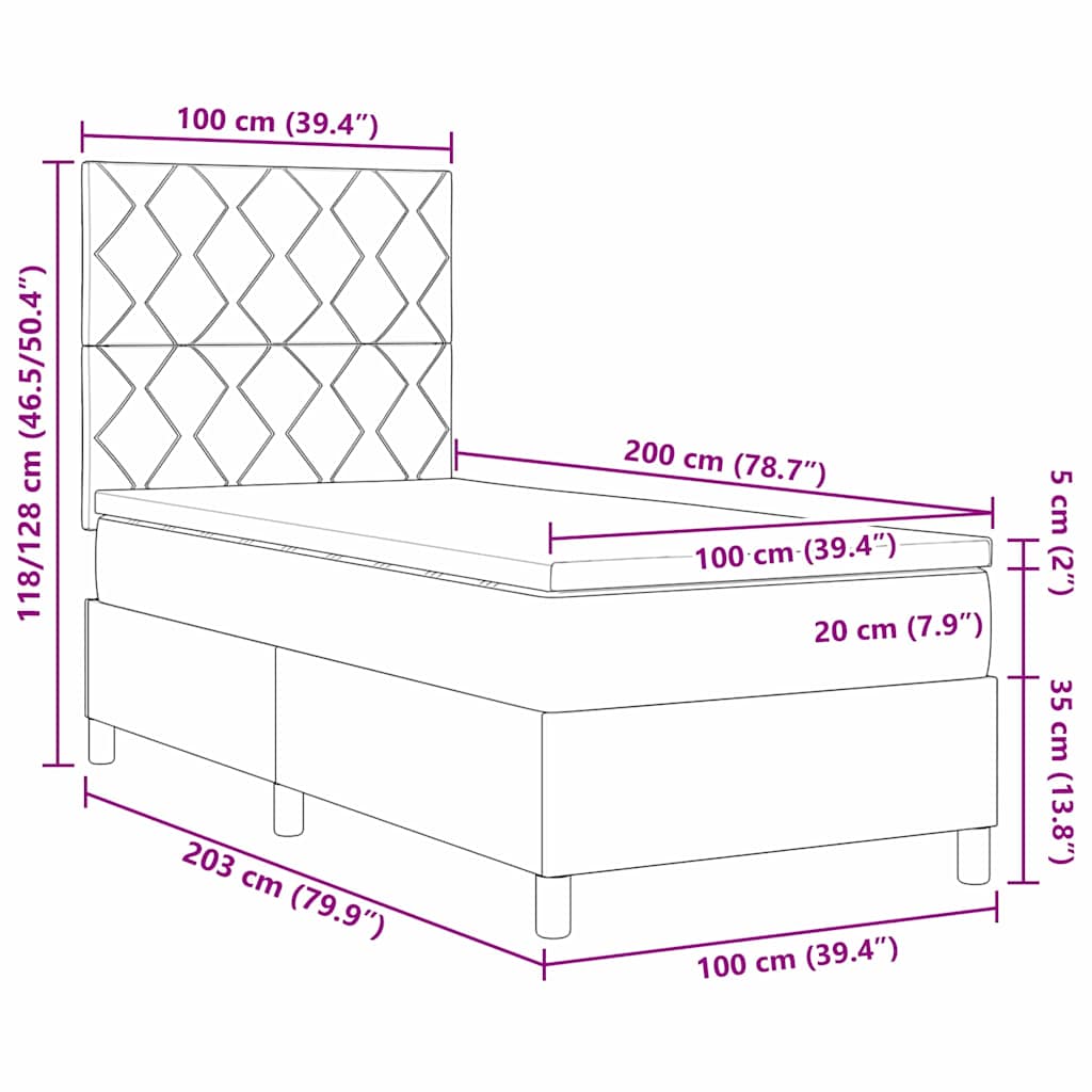 LED Box Spring Krevet Sivo-smeđa 100 x 200 cm tkanina