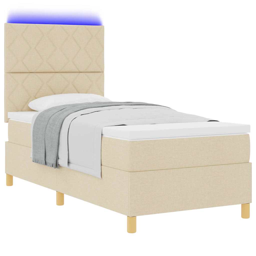 LED Box Spring Krevet s madracem Krema 100 x 200 cm tkanina