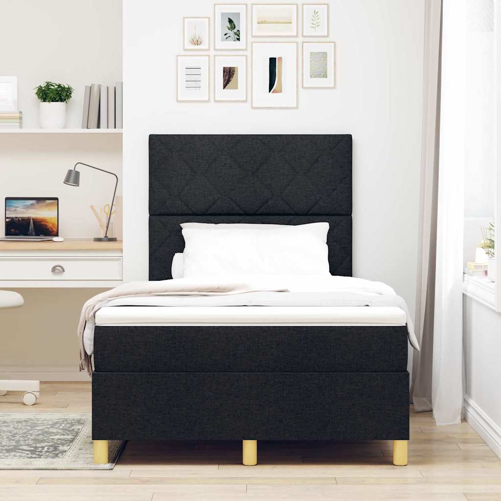 LED Box Spring Krevet s madracem Crna 120 x 200 cm tkanina