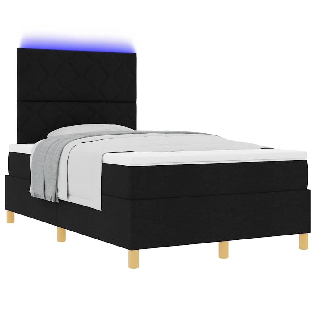 LED Box Spring Krevet s madracem Crna 120 x 200 cm tkanina