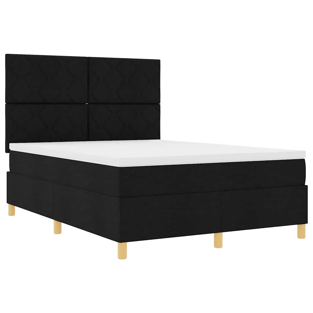 LED Box Spring Krevet s uzglavljem Crna 140 x 200 cm tkanina