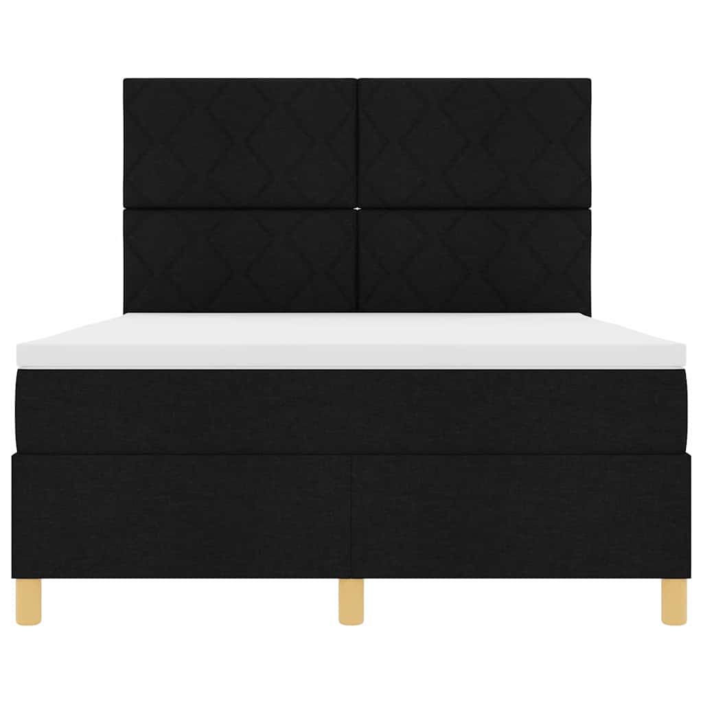 LED Box Spring Krevet s uzglavljem Crna 140 x 200 cm tkanina