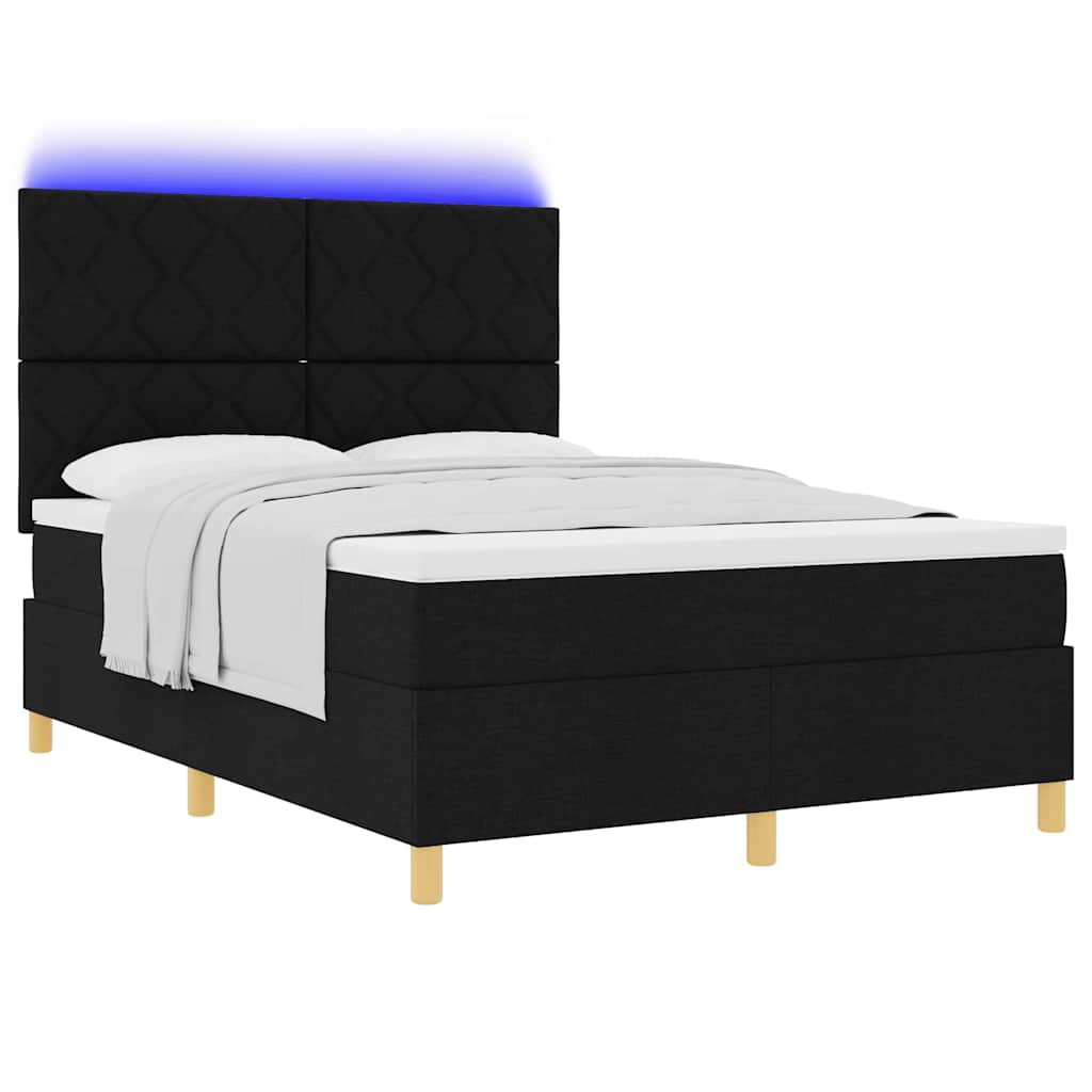 LED Box Spring Krevet s uzglavljem Crna 140 x 200 cm tkanina