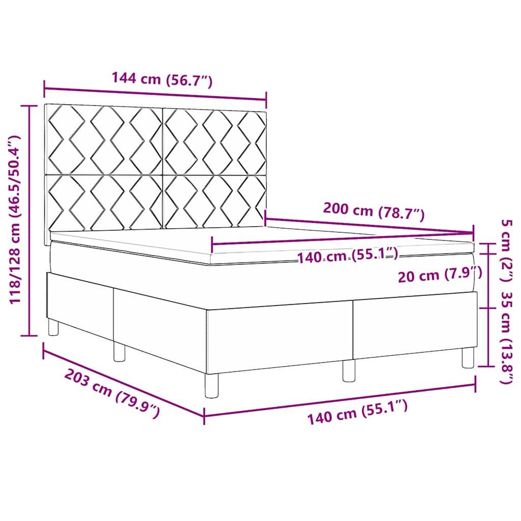 LED Box Spring Krevet s uzglavljem Crna 140 x 200 cm tkanina