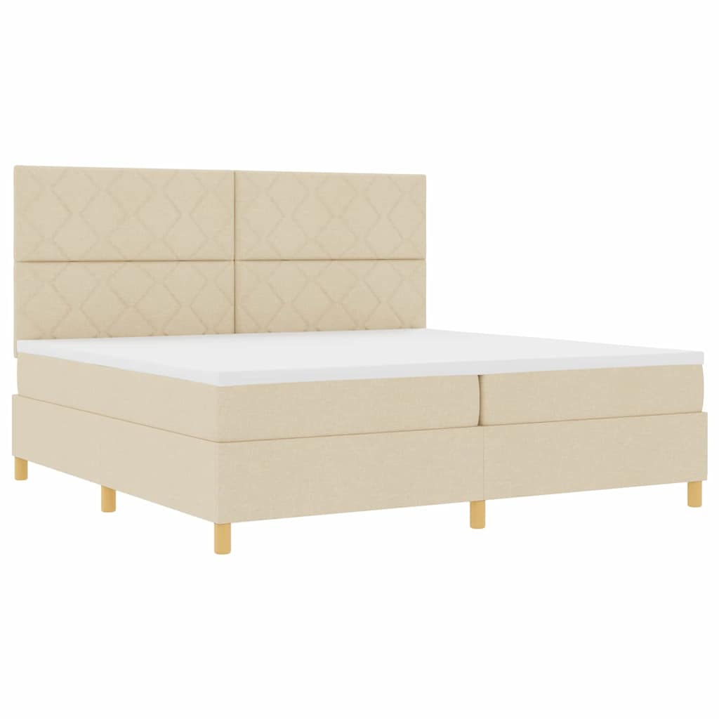 LED Box Spring Krevet s madracem Krema 200 x 200 cm tkanina