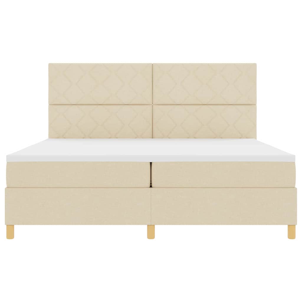 LED Box Spring Krevet s madracem Krema 200 x 200 cm tkanina