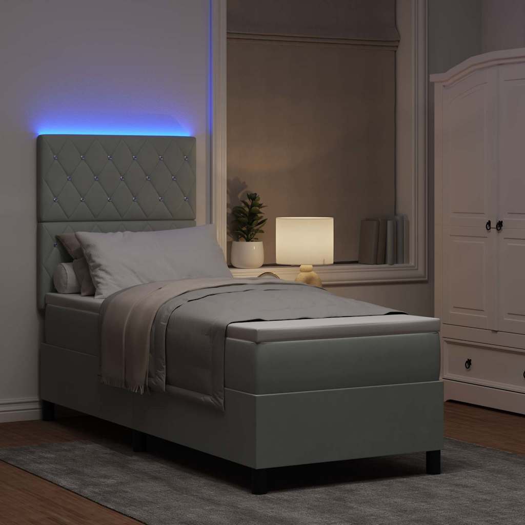 LED Box Spring Krevet Svijetlo siva 80 x 200 cm tkanina