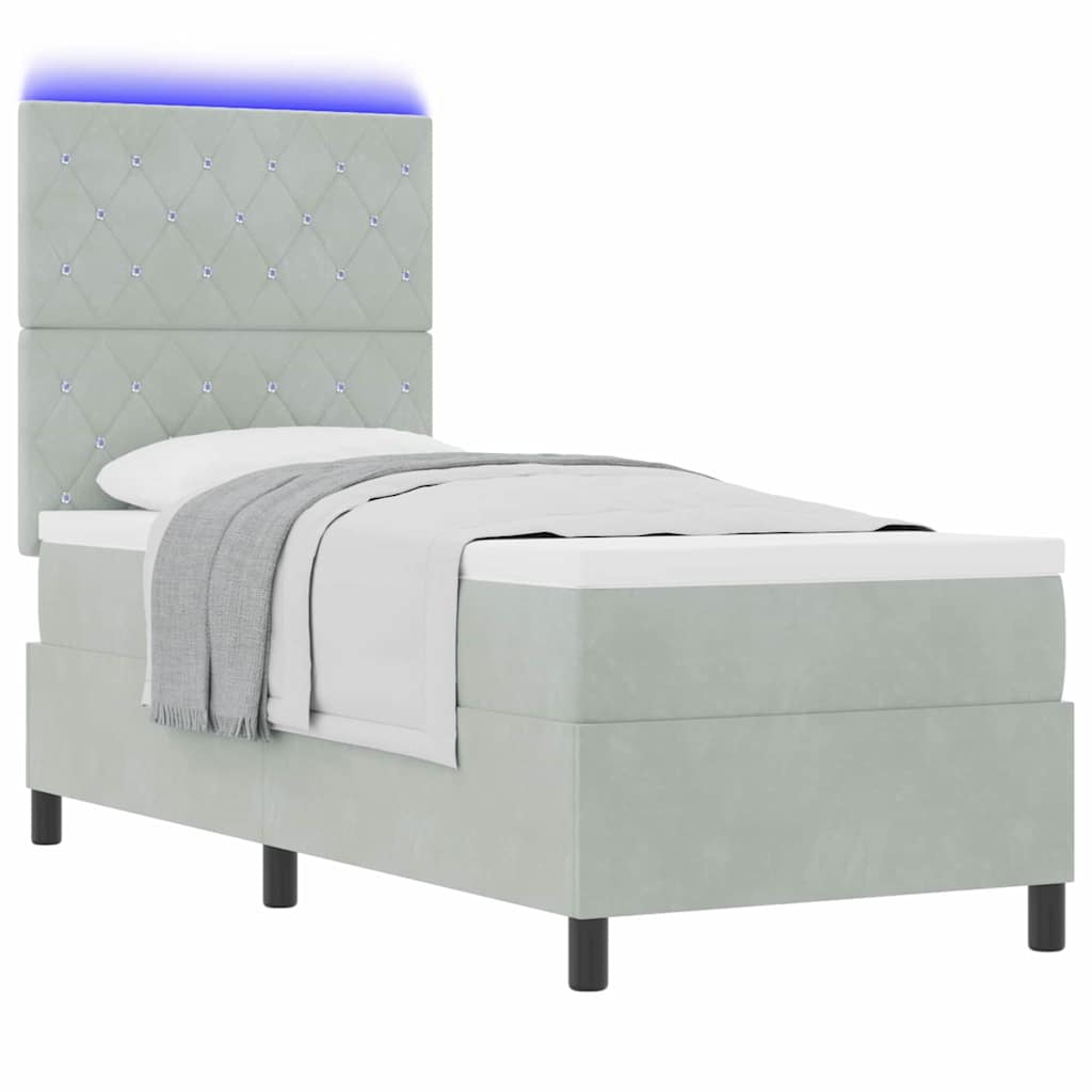 LED Box Spring Krevet Svijetlo siva 80 x 200 cm tkanina