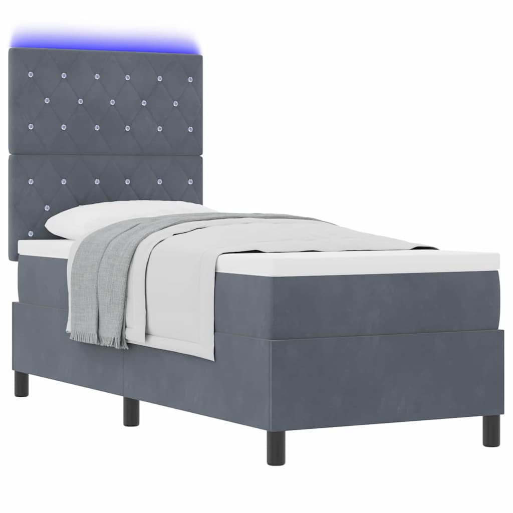 LED Box Spring Krevet s madracem Tamno siva 80 x 200 cm tkanina