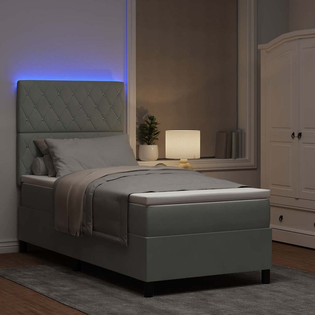 LED Box Spring Krevet Svijetlo siva 100 x 200 cm Baršun