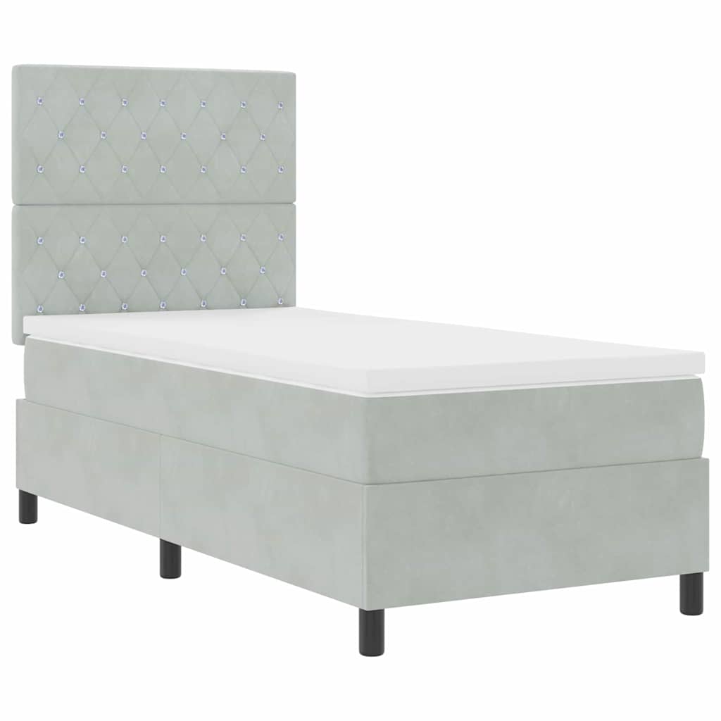 LED Box Spring Krevet Svijetlo siva 100 x 200 cm Baršun