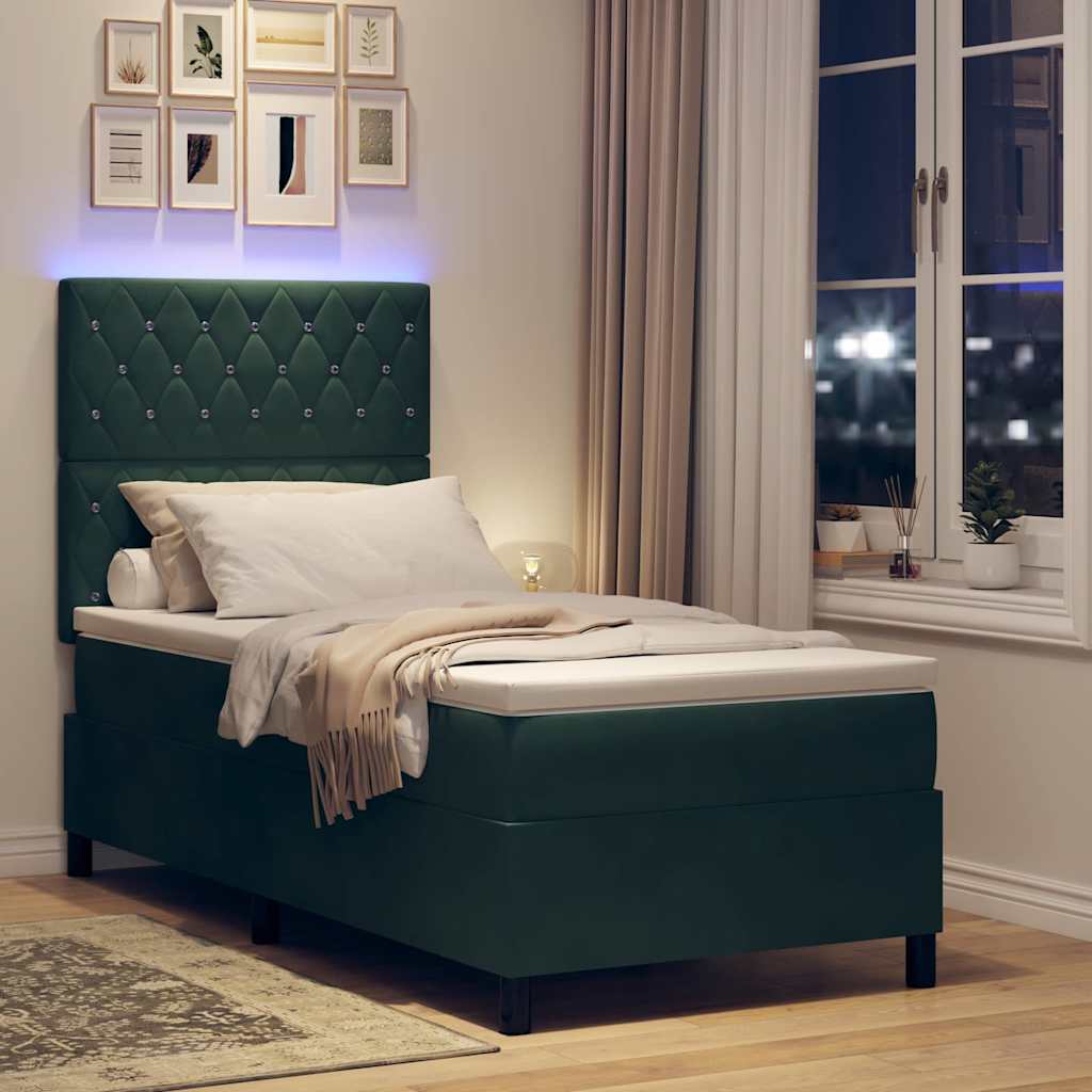 LED Box Spring Krevet Tamnozelena 100 x 200 cm Baršun