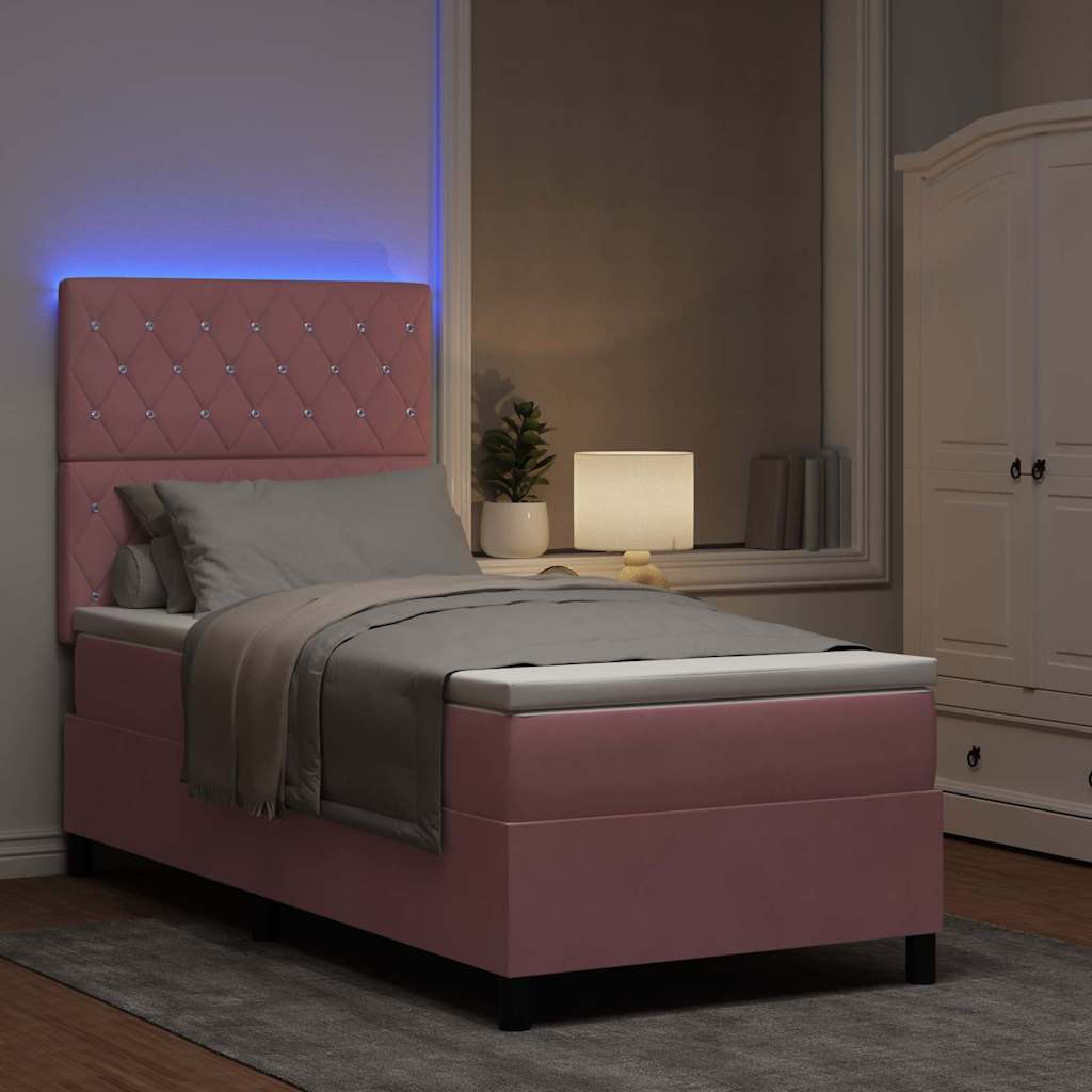 LED Box Spring Krevet s madracem Ružičasta 100 x 200 cm Baršun