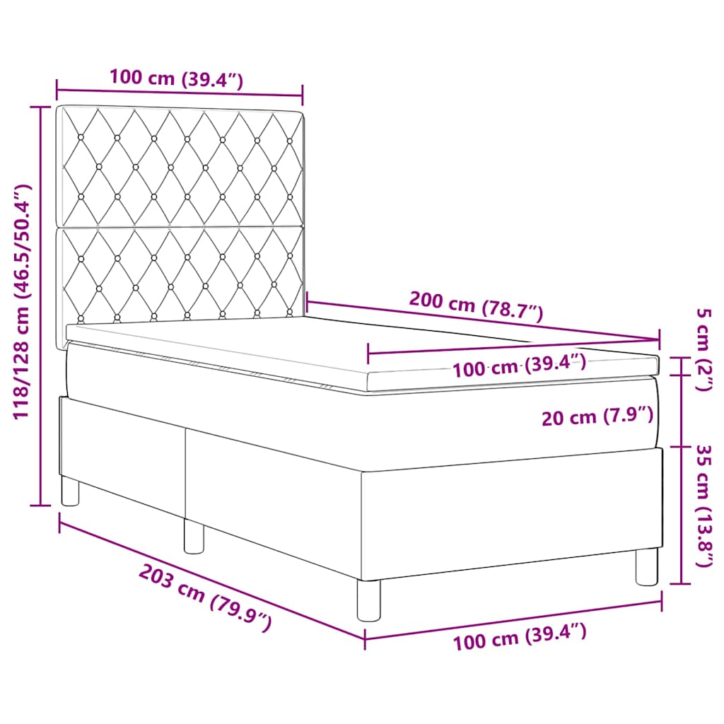LED Box Spring Krevet s madracem Ružičasta 100 x 200 cm Baršun