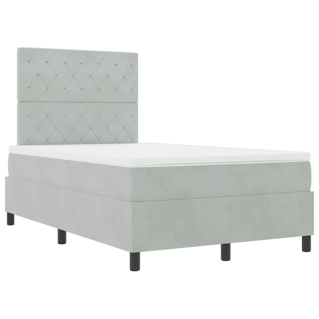 LED Box Spring Krevet Svijetlo siva 120 x 190 cm Baršun Svjetlosiva