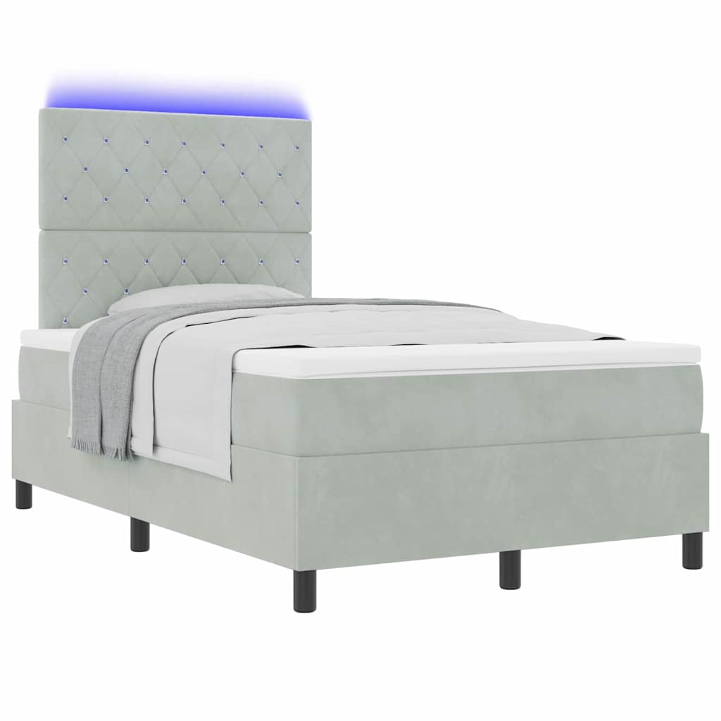 LED Box Spring Krevet Svijetlo siva 120 x 190 cm Baršun Svjetlosiva