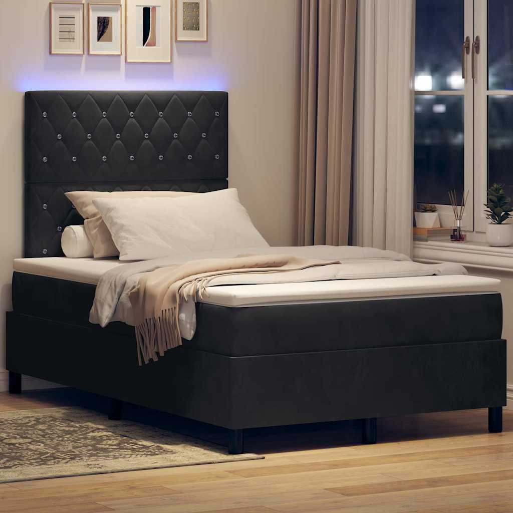 LED Box Spring Krevet s madracem Crna 120 x 200 cm Baršun