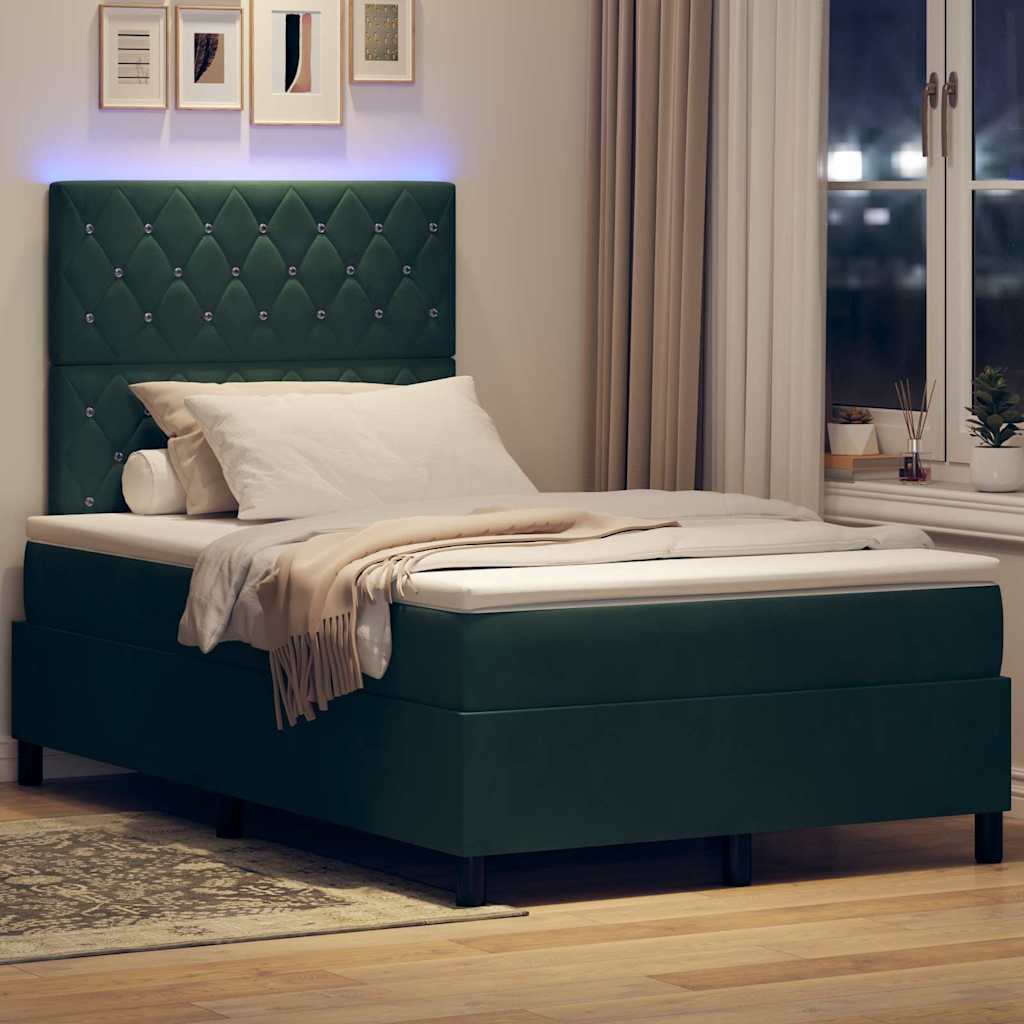 LED Box Spring Krevet Tamnozelena 120 x 200 cm Baršun