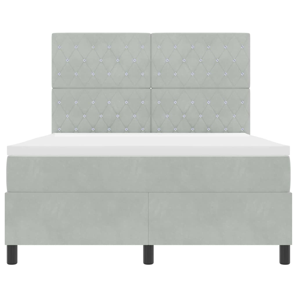 LED Box Spring Krevet Svijetlo siva 140 x 190 cm Baršun